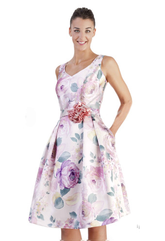Vestido corto de estampado floral y bolsillos laterales en tallas grandes